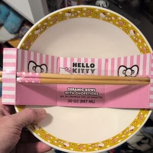 Hello Kitty Ceramic Bowl with Chopsticks - Pink and Yellow